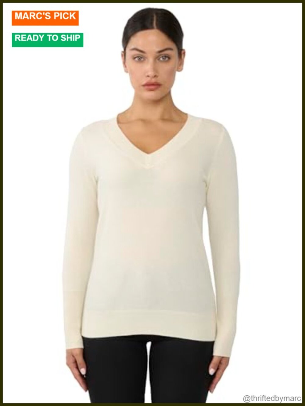 100% Pure Cashmere Long Sleeve Ava V Neck Pullover Sweater Tight Knit